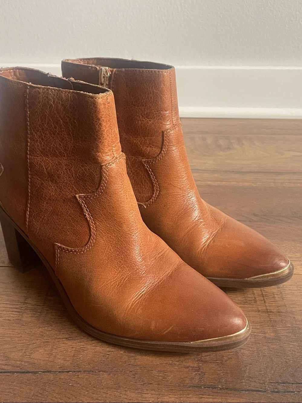 Franco Sarto Tan Leather Western Bootie Size 6.5